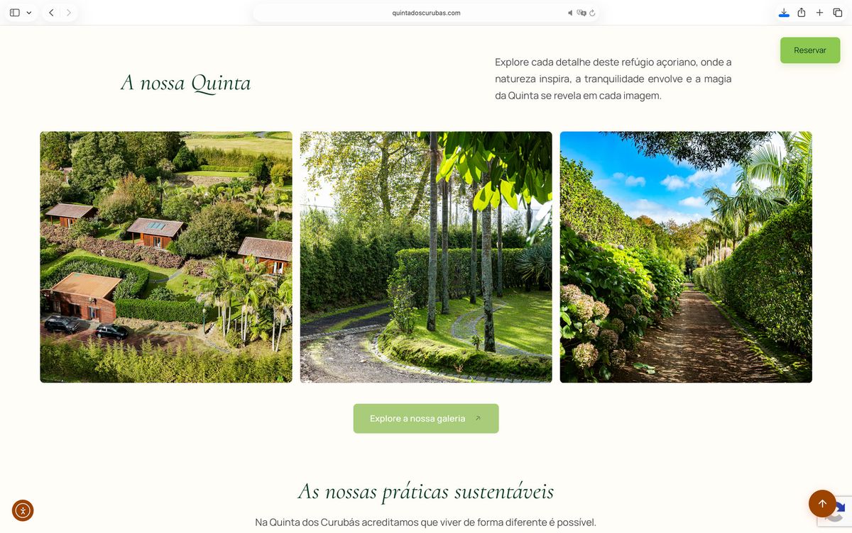 Página de conteúdo do website da Quinta dos Curubas